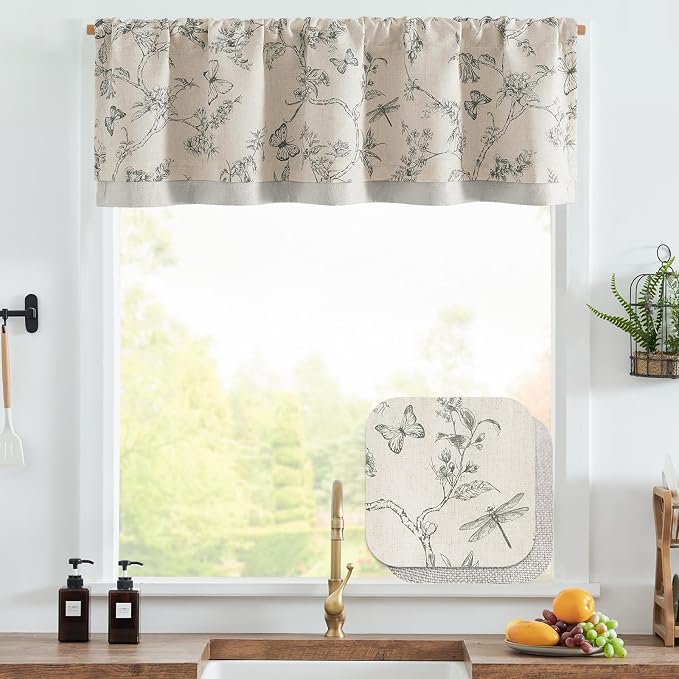 jinchan Floral Curtain Valance for Windows 16 Inch Linen Valance for Kitchen - Image 2