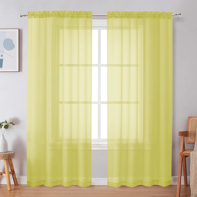Simplebrand Lemon Sheer Curtains 72 Inches Long 2 Panels by Simplebrand