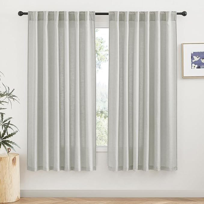 RYB HOME Grey Curtains Linen Blend Drapes, Semi Sheer Light Filtering Privacy by RYBHOME