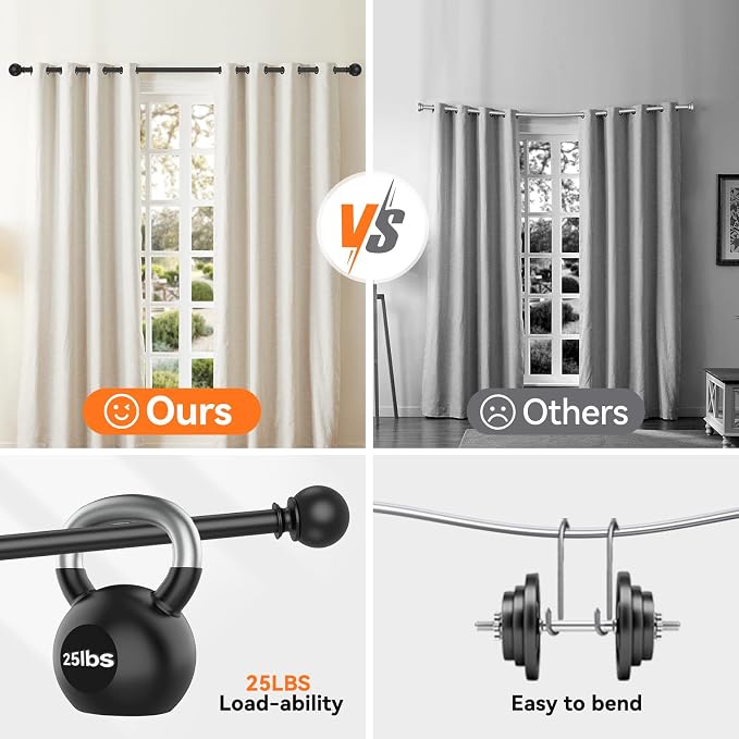 Black Curtain Rods for Windows 48 to 84 or 88 Inches Max - Image 5
