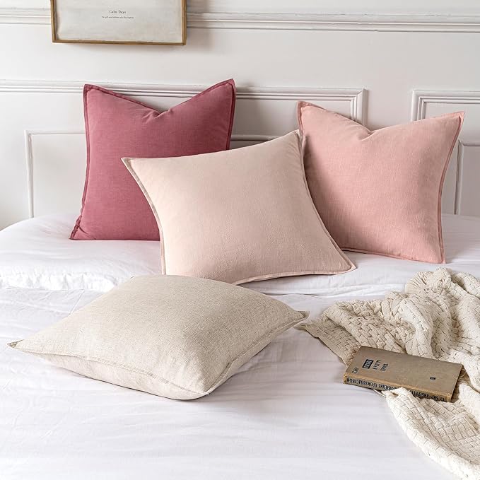 MIULEE Decorative Linen Pillow Covers 20x20 Inch Light Pink ​Boho Farmhouse​ - Image 5