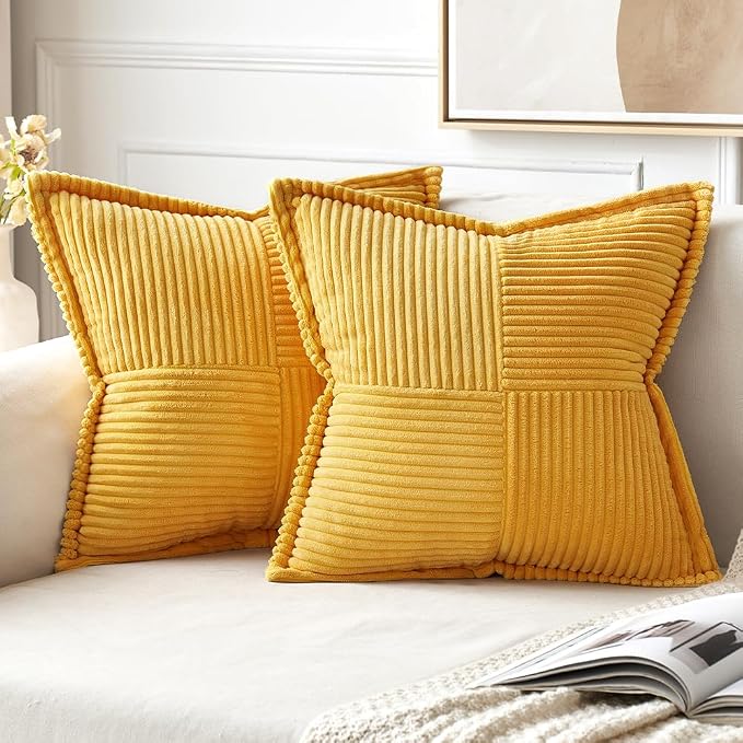 MIULEE Golden Yellow Corduroy Pillow Covers 18x18 Inch by MIULEE