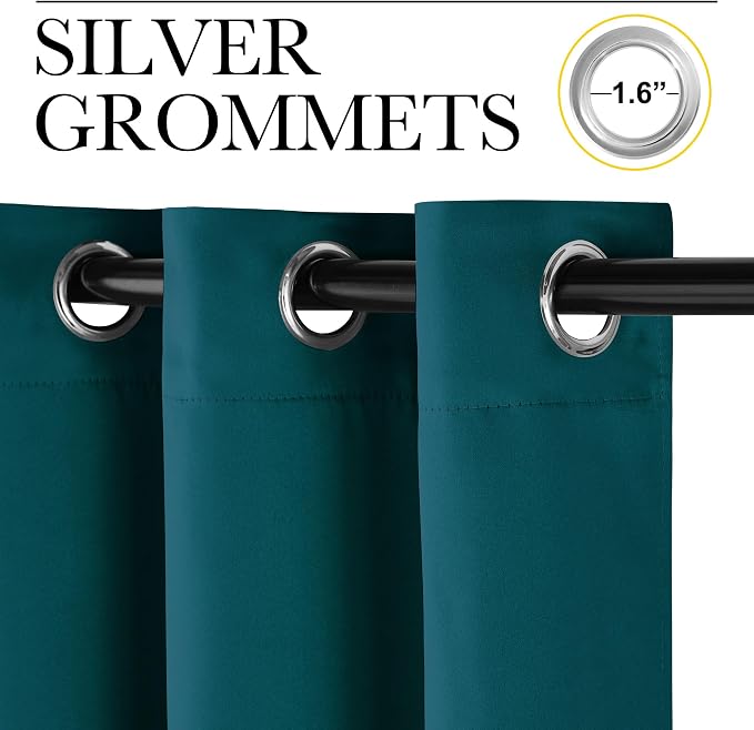 NICETOWN Faux Silk Teal Curtains & Drapes - Image 2
