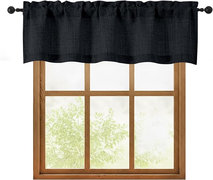OWENIE Black Valances for Windows 1 Pcs, Light Filtering Textured Farmhouse by OWENIE