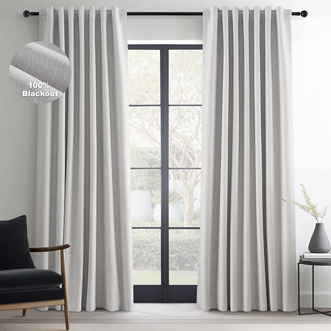 Topfinel 90 Inches Long Full Blackout Light Grey Linen Curtains by Topfinel