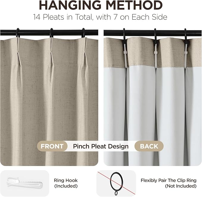 Joydeco Pinch Pleated Linen Curtains - Image 3