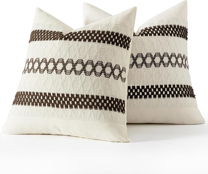 MIULEE Set of 2 Dark Brown Boho Decorative Pillow Covers 18x18 Inch Farmhouse - Image 7