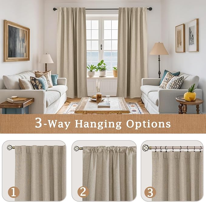 100% Blackout Linen Curtains 63 Inches Long - Image 9