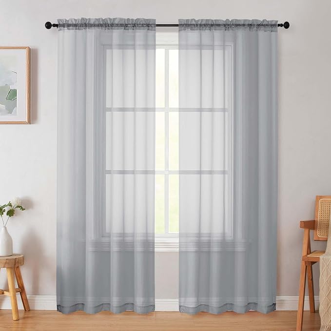 Light Grey Sheer Curtain for Bedroom Living Room 78 Inches Long 2 Panels Set by WelvetBLK
