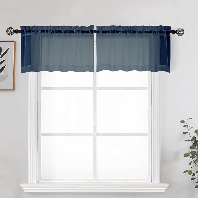 OWENIE Navy Blue Sheer Kitchen Valance by OWENIE