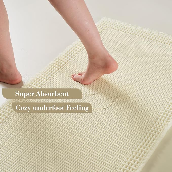 RESARE Waffle Bath Mat for Bathroom, Super Absorbent Bathroom Rugs Non Slip - Image 3