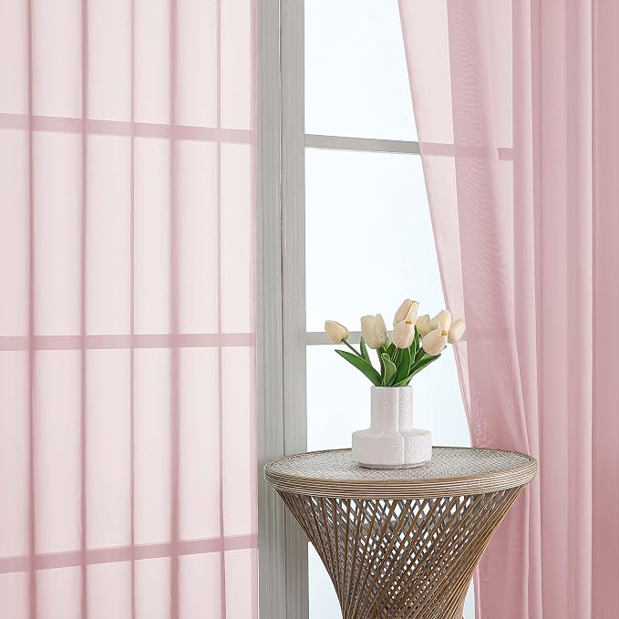 OWENIE Blush Sheer Curtains 72 Inches Long 2 Panels Set, Transparent Voile - Image 3
