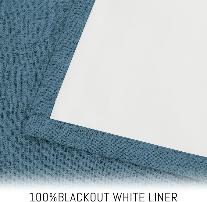 Yakamok Dusty Blue Linen Curtains 100% Blackout 84 Inches Long, Room Darkening - Image 3