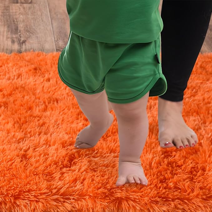 Soft Runner Rugs for Bedroom Hallways, 2x5 Orange Fluffy Shag Throw Area Rug - Image 7