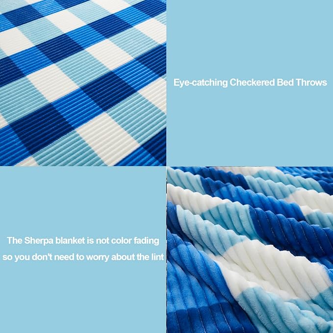 PU MEI Sherpa Blanket Twin Plaid Thick Bed Blanket, 60”*80” Super Soft Flannel - Image 3