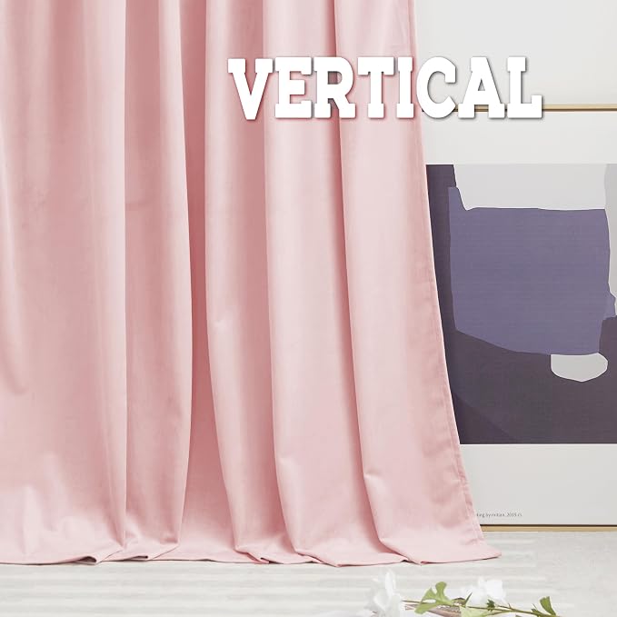 RYB HOME Pink Velvet Curtains 102 inches, Back Tab Soft Fabric Room Darkening - Image 5