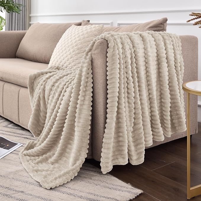 BEDELITE Fleece Throw Blanket for Couch – 3D Ribbed Jacquard Soft and Warm - Image 7