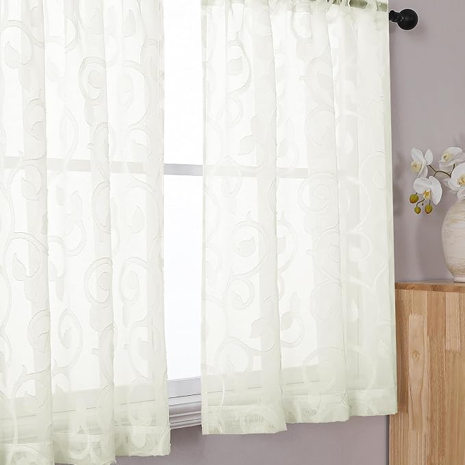 OWENIE Furman Cafe Curtains 45 Inch Length 2 Panels Set, Elegant Geometric by OWENIE