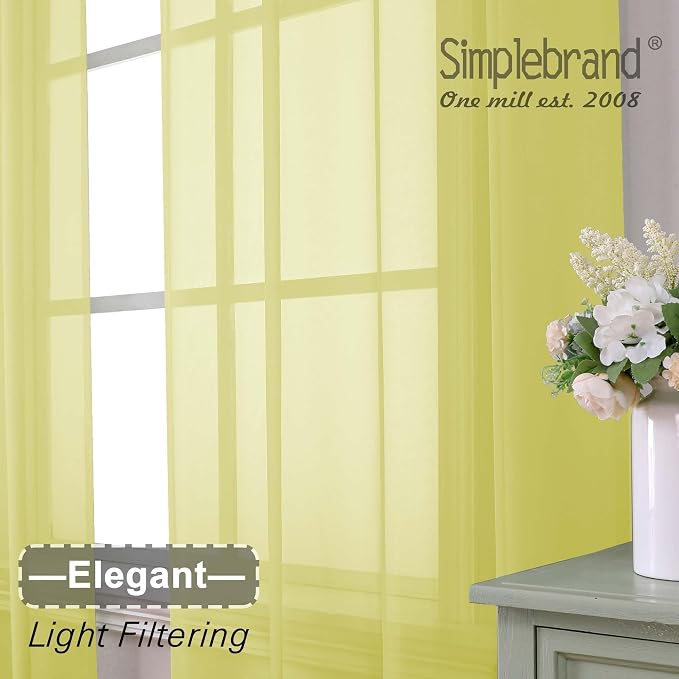 Simplebrand Lemon Sheer Curtains 96 Inches Long, Light Filtering Rod Pocket - Image 3