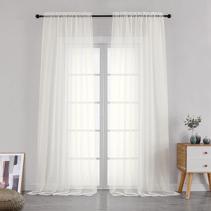 Simplebrand Ivory Sheer Curtains 108 Inches Long, Extra Long Rod Pocket Solid - Image 2