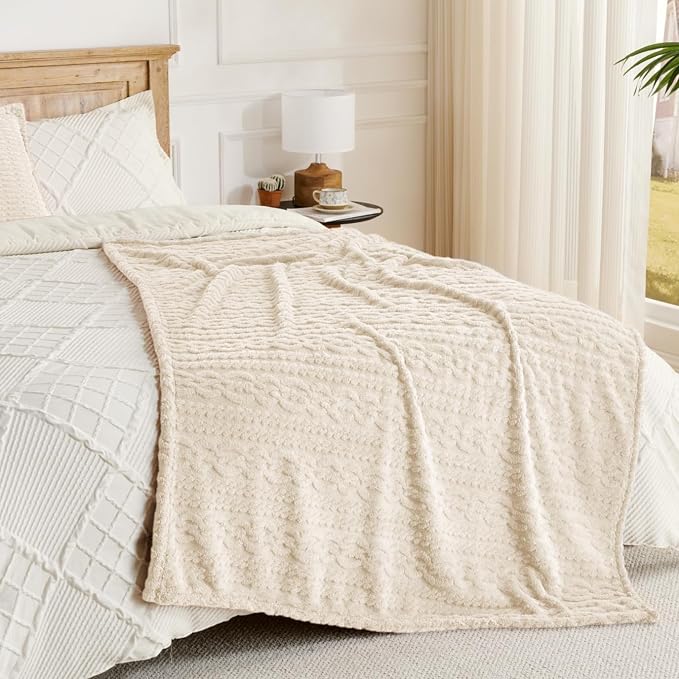 50x70 Inch Beige Throw Blanket - Image 3