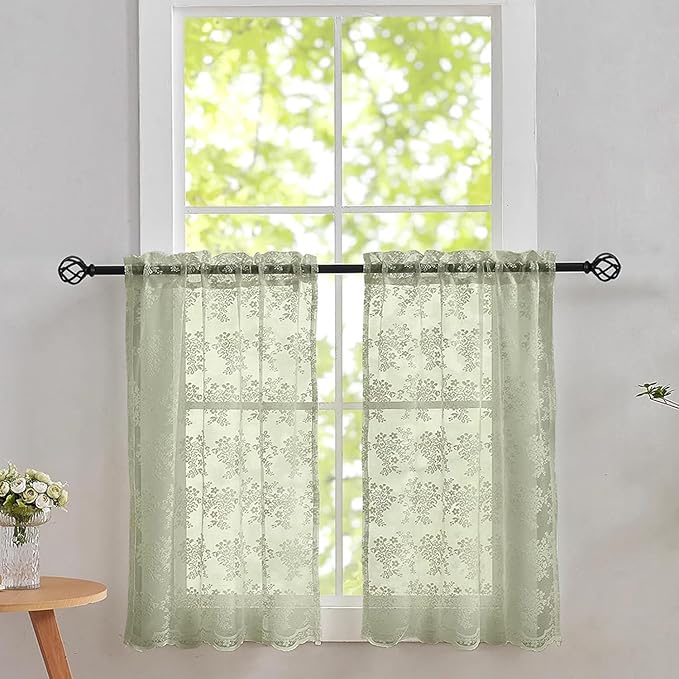 YJ YANJUN Vintage Lace Curtains 24 Inch Length- Boho Short Cafe Curtains by YJYANJUN