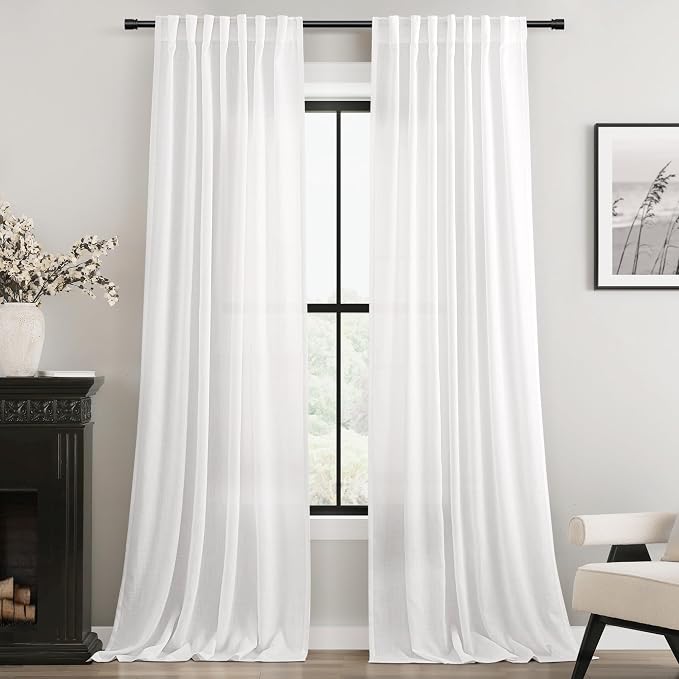Linen White Curtains 84 inches Long by Jolilight