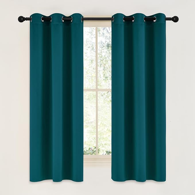 NICETOWN Teal Blackout Cafe Faux Silk Curtains by NICETOWN