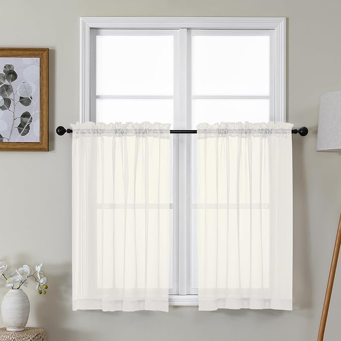 Gwine Ivory Sheer Kitchen Curtains 36 Inch Length, Light Filtering Voile Soft by Gwine