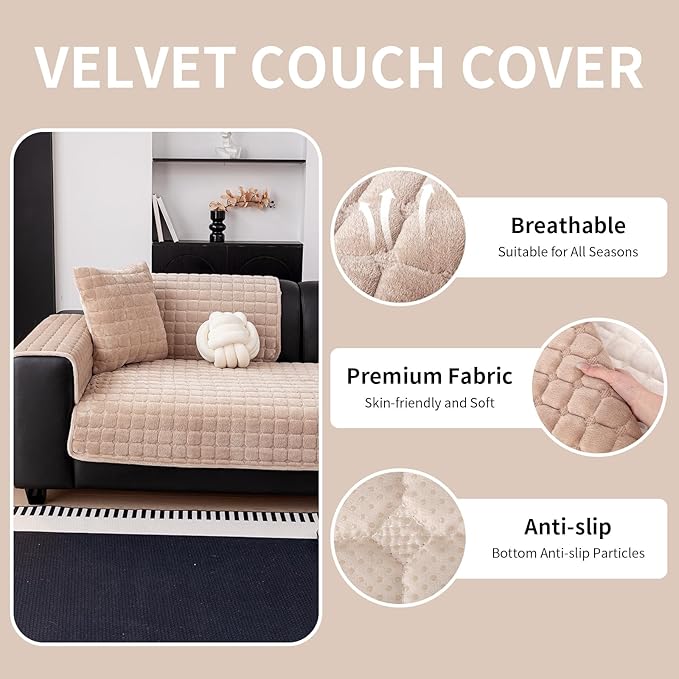 Velvet Couch Cover, Washable Sectional Sofa Cover, Anti Slip Sofa Slipcover - Image 3