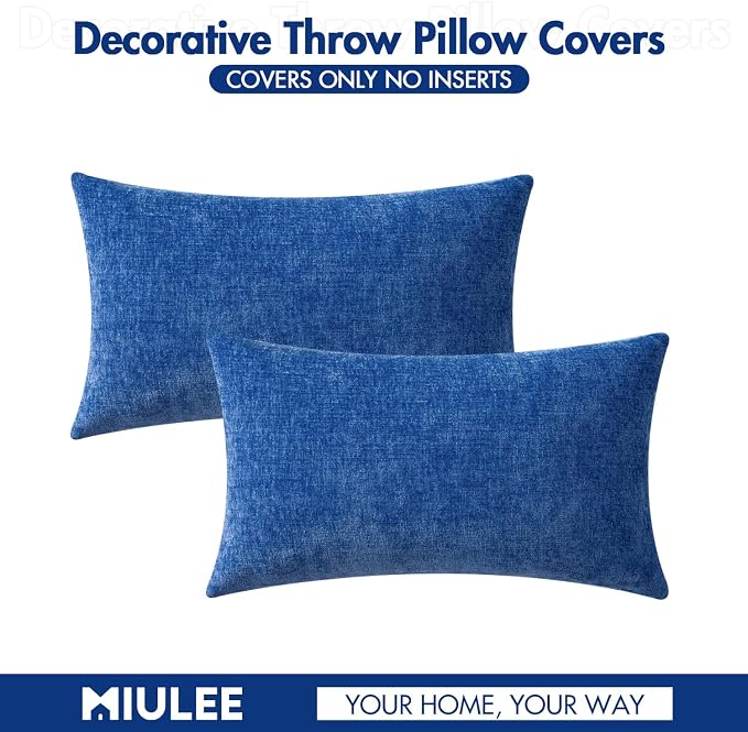 MIULEE Pack of 2 Couch Throw Pillow Covers 12x20 Inch Soft Royal Blue Chenille - Image 6