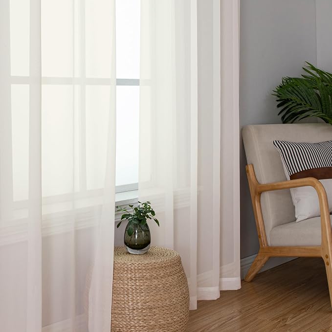 Lecloud Ivory Sheer Curtains 48 Inch Length 2 Pcs, Rustic Farmhouse Curtains - Image 8
