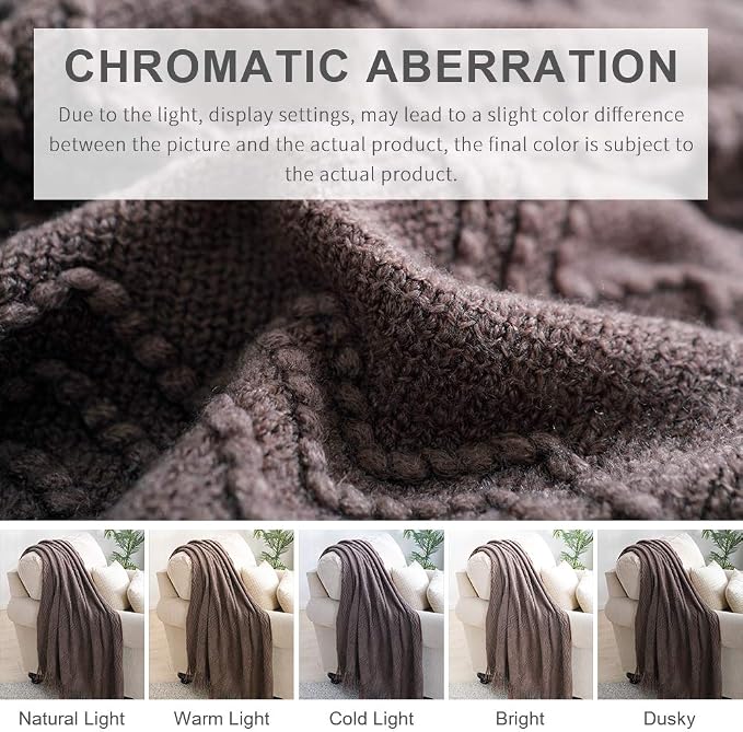 BOURINA Brown Throw Blanket 60x80 Inches Throw Textured Solid Soft Sofa Throw - Image 7