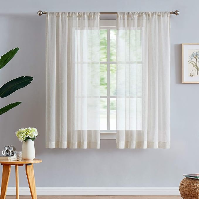 FMFUNCTEX Linen Sheer Curtains for Bedroom, Natural Flax Blend Window Draperies by Fmfunctex