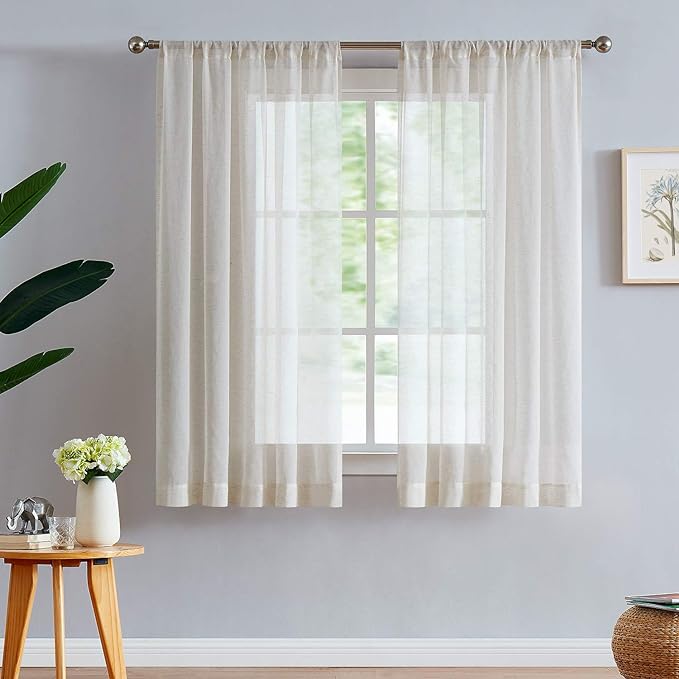 FMFUNCTEX Linen Sheer Curtains for Bedroom, Natural Flax Blend Window Draperies by Fmfunctex