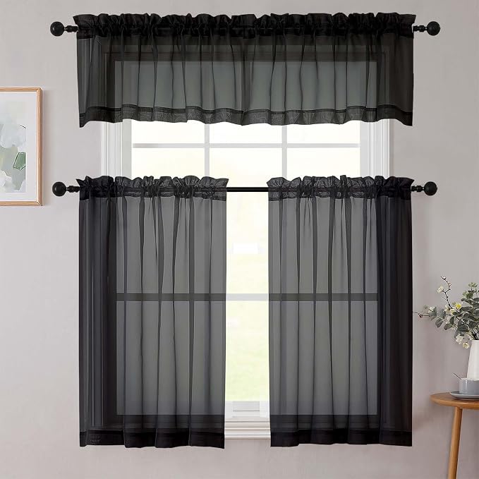 Kitchen Curtains 24 Inch Length Tier 2 Pieces, Cafe Bathroom Basement Rod - Image 8