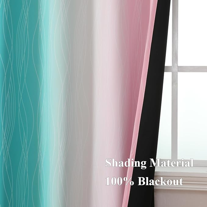 Estelar Textiler Teal and Pink Ombre Blackout Curtains - Image 5