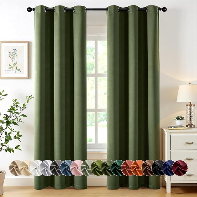 MIULEE Blackout Curtains for Bedroom 2 Panels 40 x 72 Inch Long Olive Green | by MIULEE