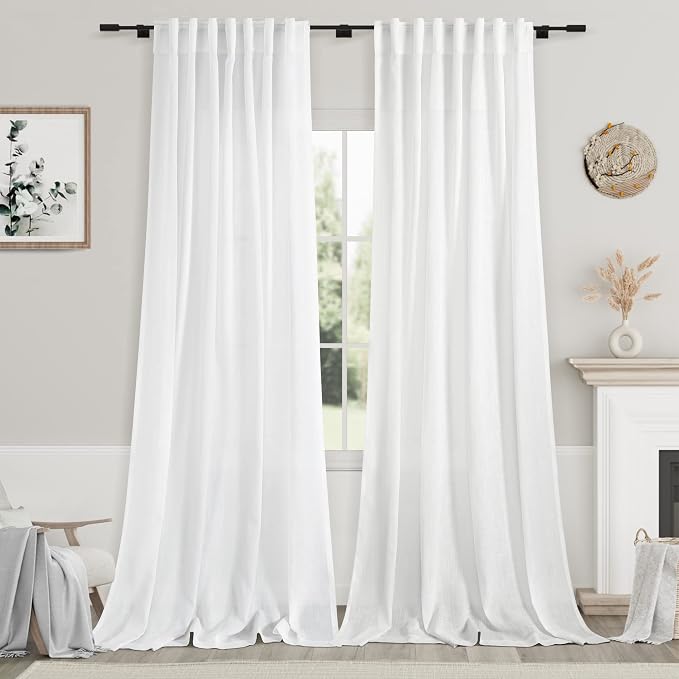 Linen White Curtains 120 inch Extra Long by Nanspring