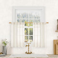 LAMIT Semi Sheer Cream Linen Curtains 36 Inch Length 2 Panels, Light Filtering by LAMIT