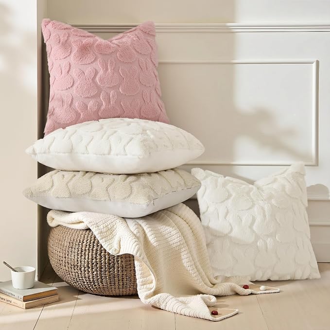 decorUhome Easter Bunny Pillow Covers 12x20 Inch Set of 2, Soft Plush Faux Wool - Image 2