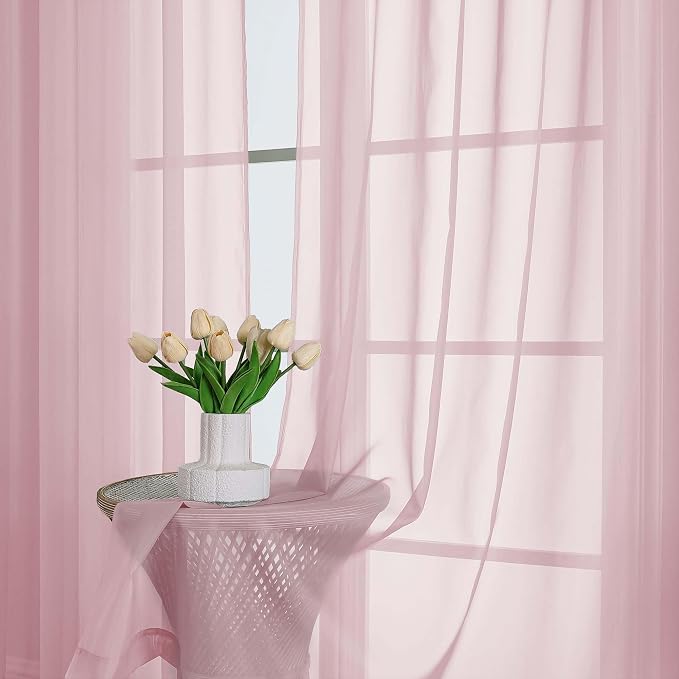Chyhomenyc Blush Pink Sheer Curtains 84 Inches Long 2 Panels, Light Filtering - Image 2