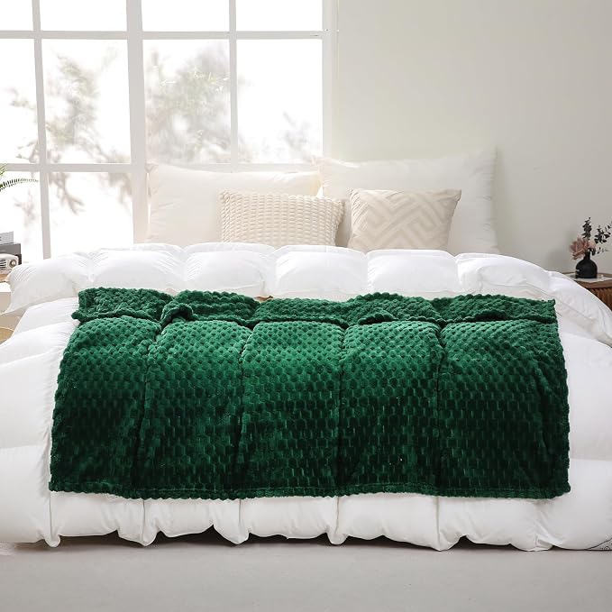 Dark Hunter Green Throw Blanket 50"×60" inches Fuzzy 3D Jacquard Decorative - Image 3