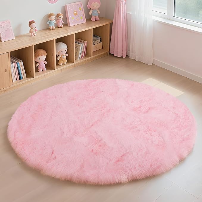 yulidayang Pink Fluffy Round Area Rugs - Image 6