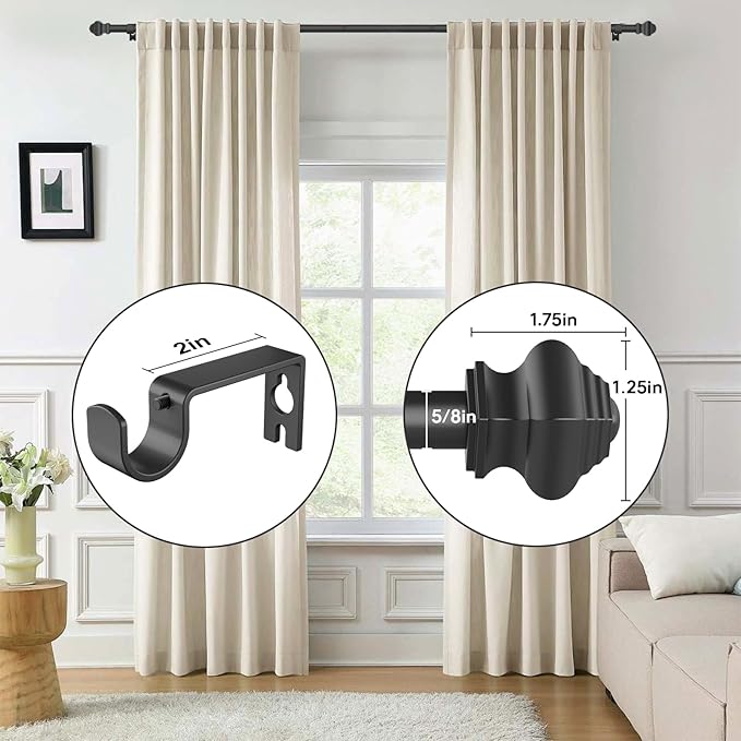 Curtain Rods for Windows 2 Pack 36-48 inch, 5/8 inch Matte Black Curtain Rod - Image 3