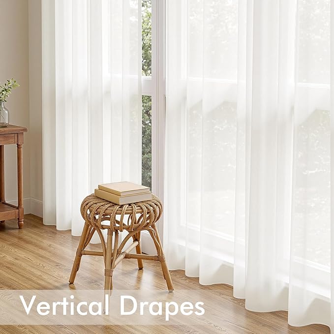 MIULEE Ivory Sheer Curtains 72 Inches Long, 4 Panels Set, Light Filtering Rod - Image 5