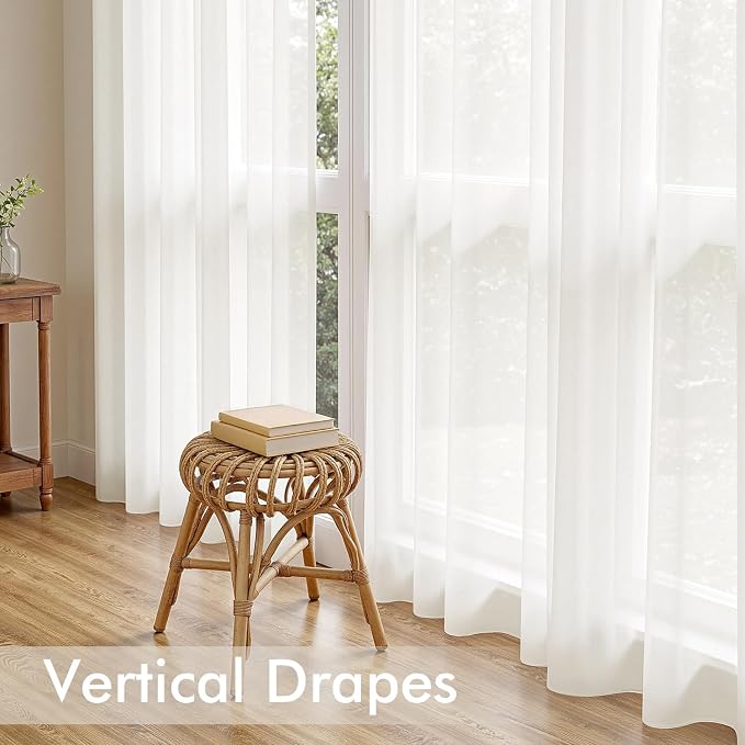 MIULEE Ivory Sheer Curtains 63 Inches Long, 4 Panels Set, Light Filtering Rod - Image 5