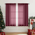 Burgundy Window Sheer Curtains 45 Inches Length, Voile Short Curtains by Home
