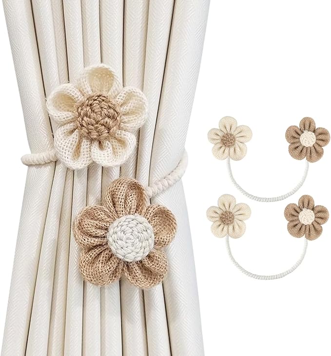 SRG Rope Curtain Tiebacks 2 Pack | Sunflower Curtain Tieback Boho | Simple by SRG