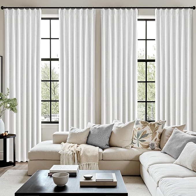 MIULEE White Pinch Pleated 100% Blackout Linen Curtains 40x90 Inches | Room - Image 7